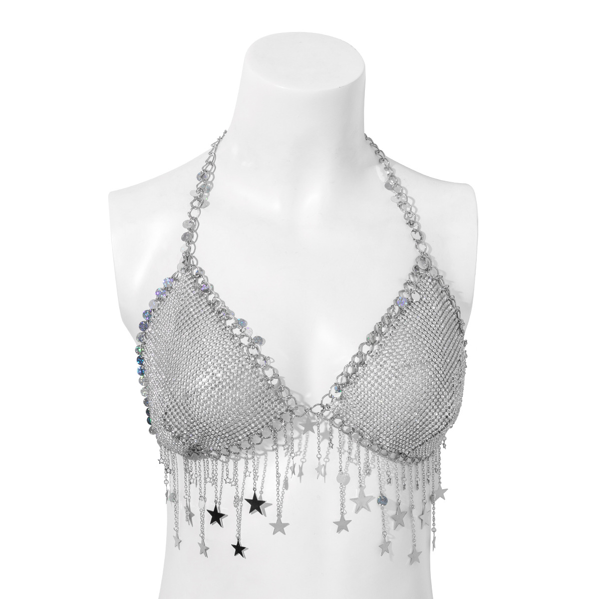 Platinum Shiny Squin Rhinestone Chest Bra Chain | Allureluv